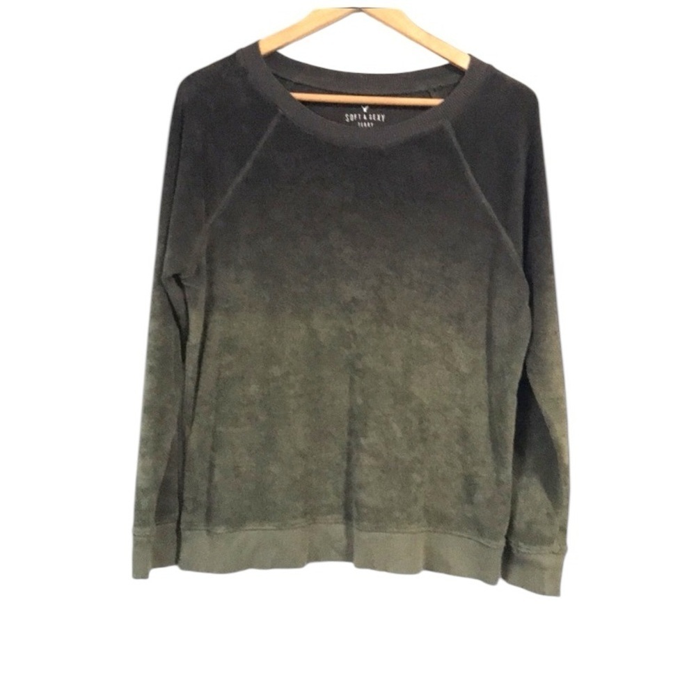 American Eagle soft & Sexy  green ombré sweater terry cloth size small oversized